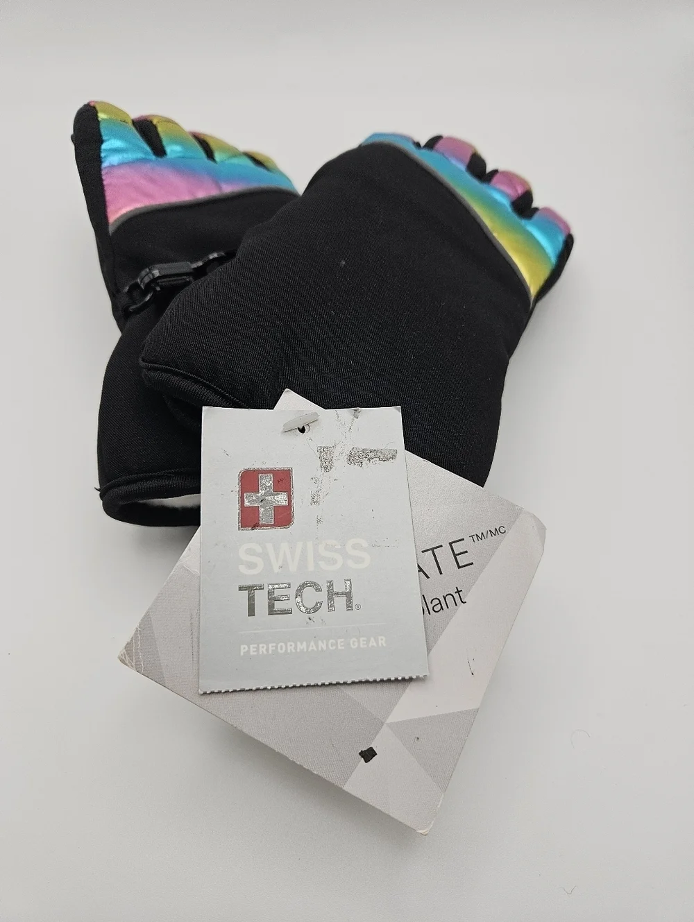 NWT Swiss Tech waterproof Hybrid Glove in Black Soot rainbow S/M